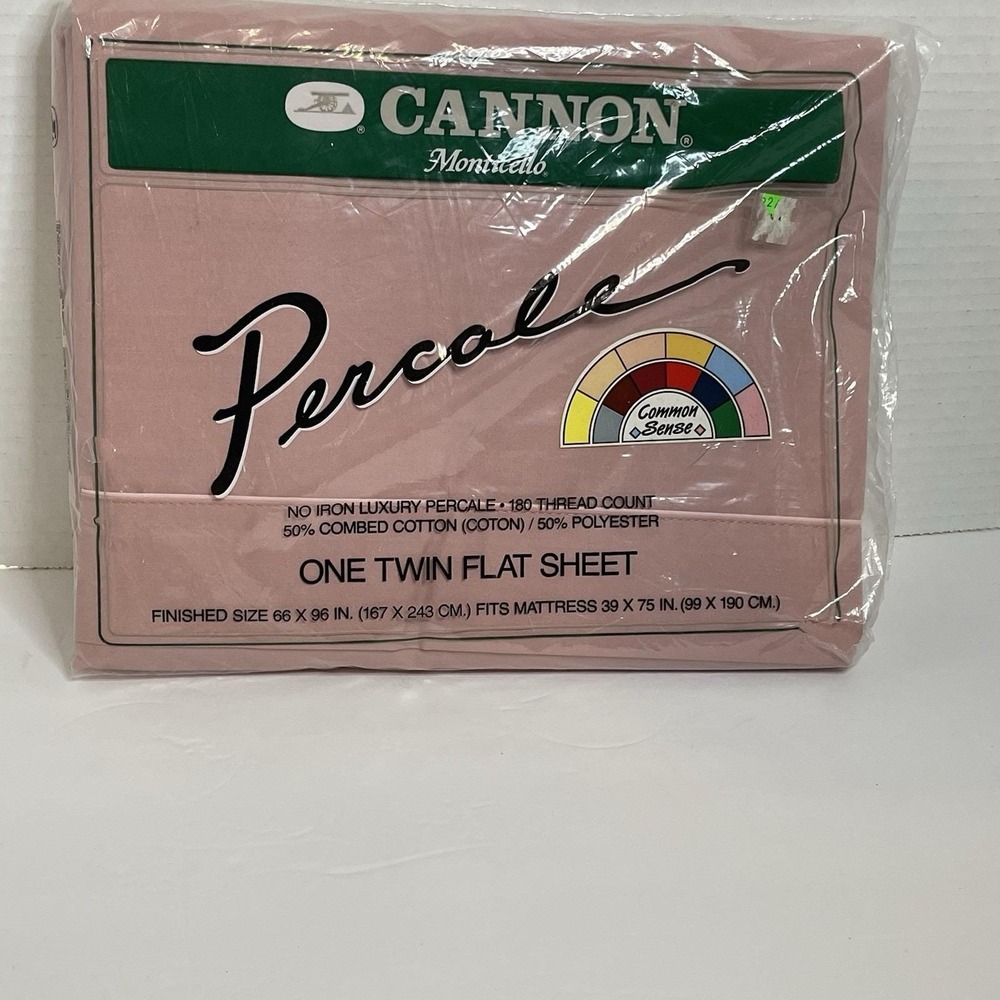 Vintage Cannon Monticello Percale Twin Flat Sheet No-Iron 180 Thread Count Mauve